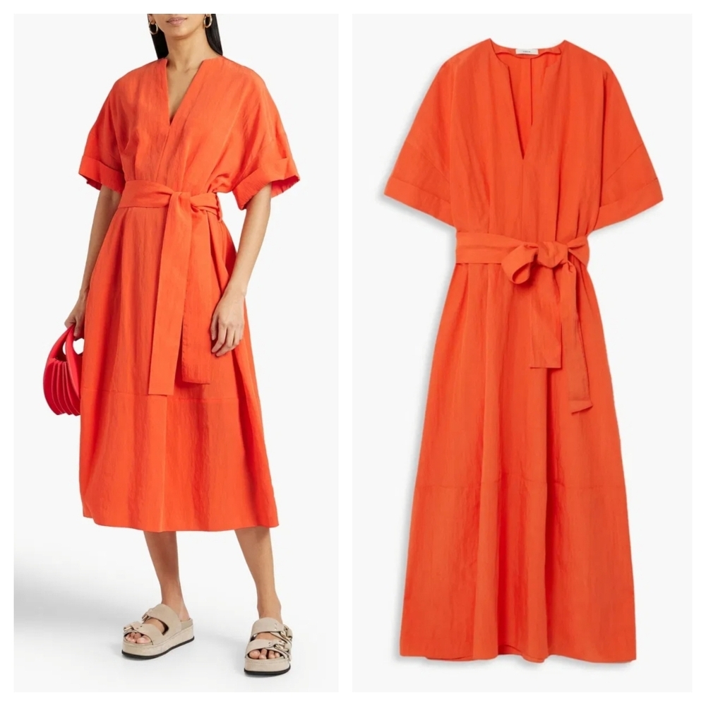Vince Cuffed Sleeves Belted Dress
